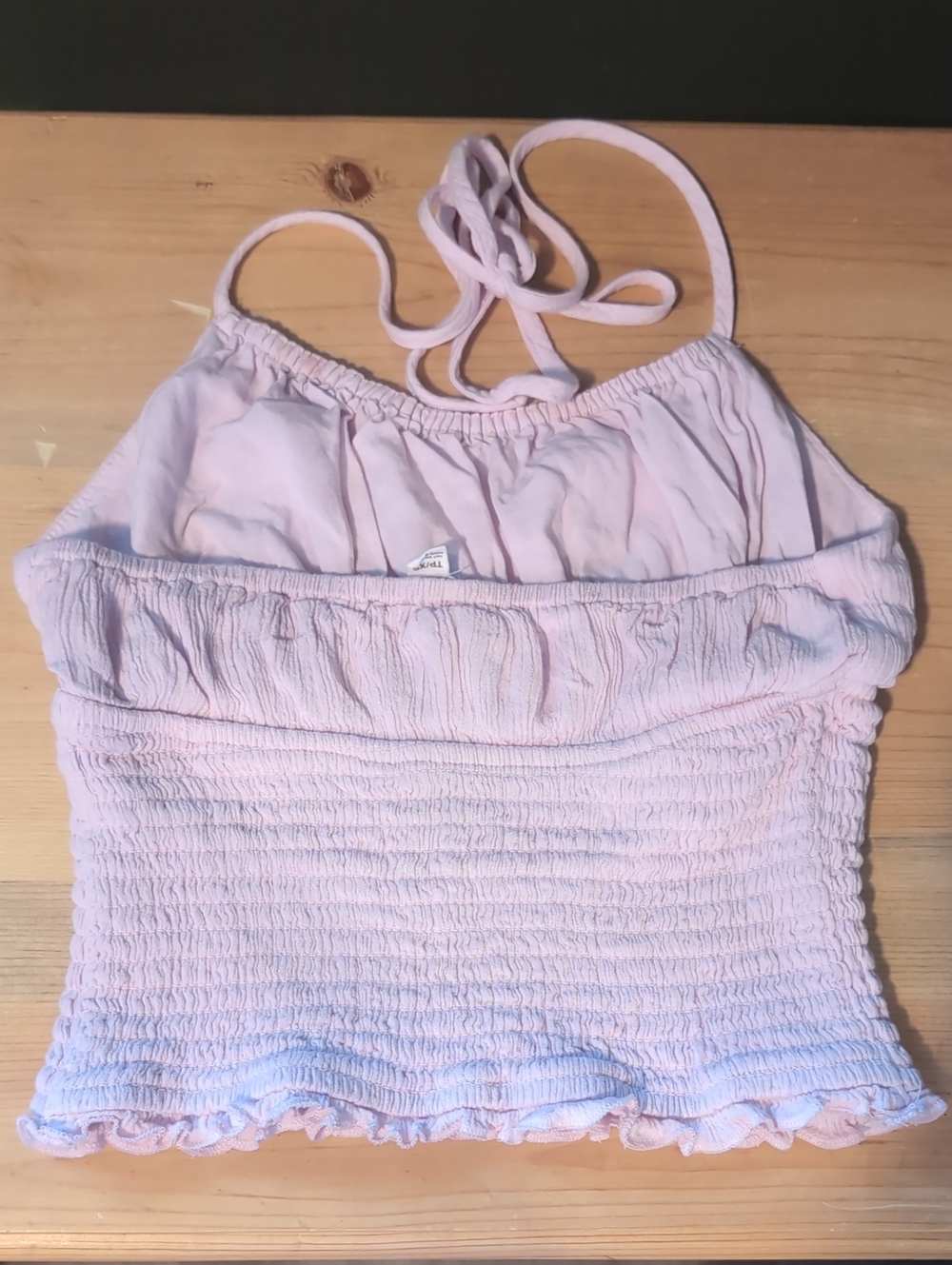 Garage Light Pink Smocked Halter Crop Top